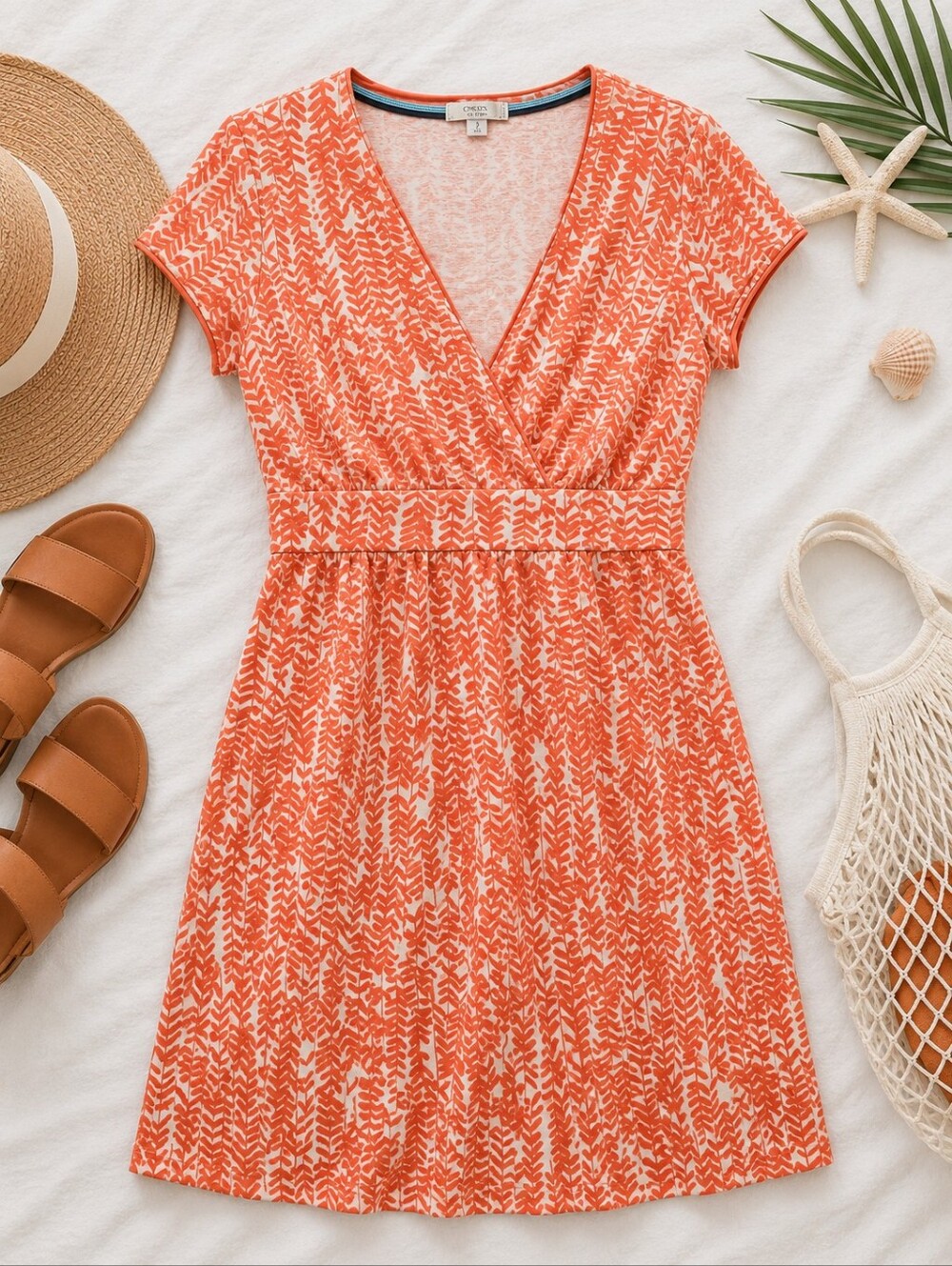 Boden Faux Wrap Dress Size 12 Cotton Coral  White Botanical Print - Picture 2 of 8